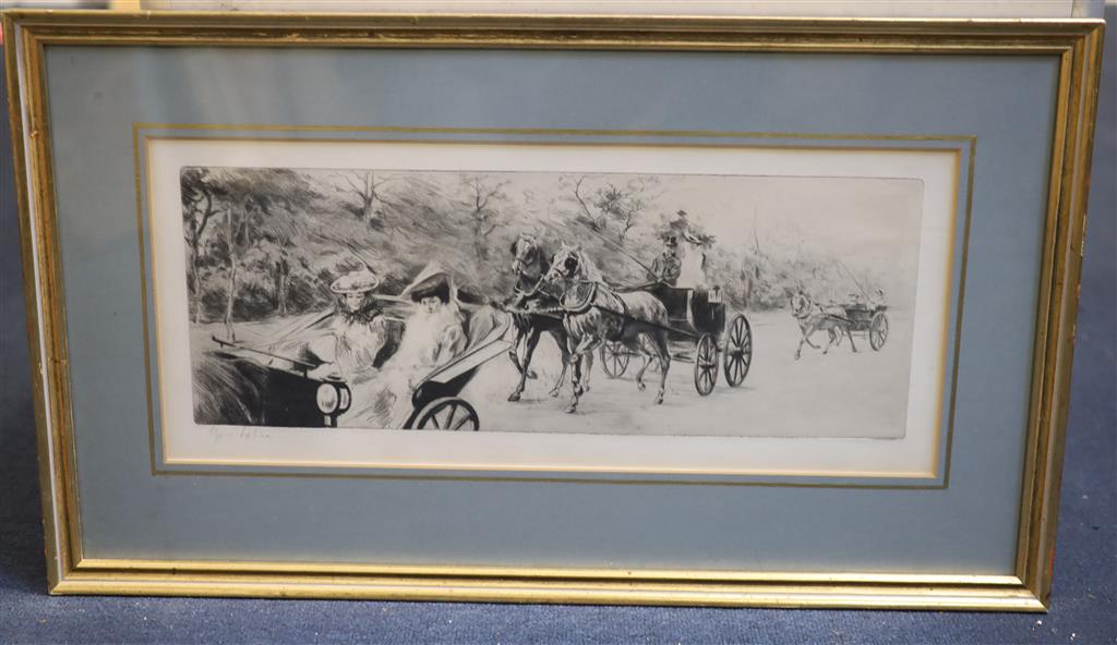 Edgar Chahine (1874-1947), dry point etching, La matin aux Acacias, 1902, one of 70, signed in pencil on the mount, 18 x 47cm